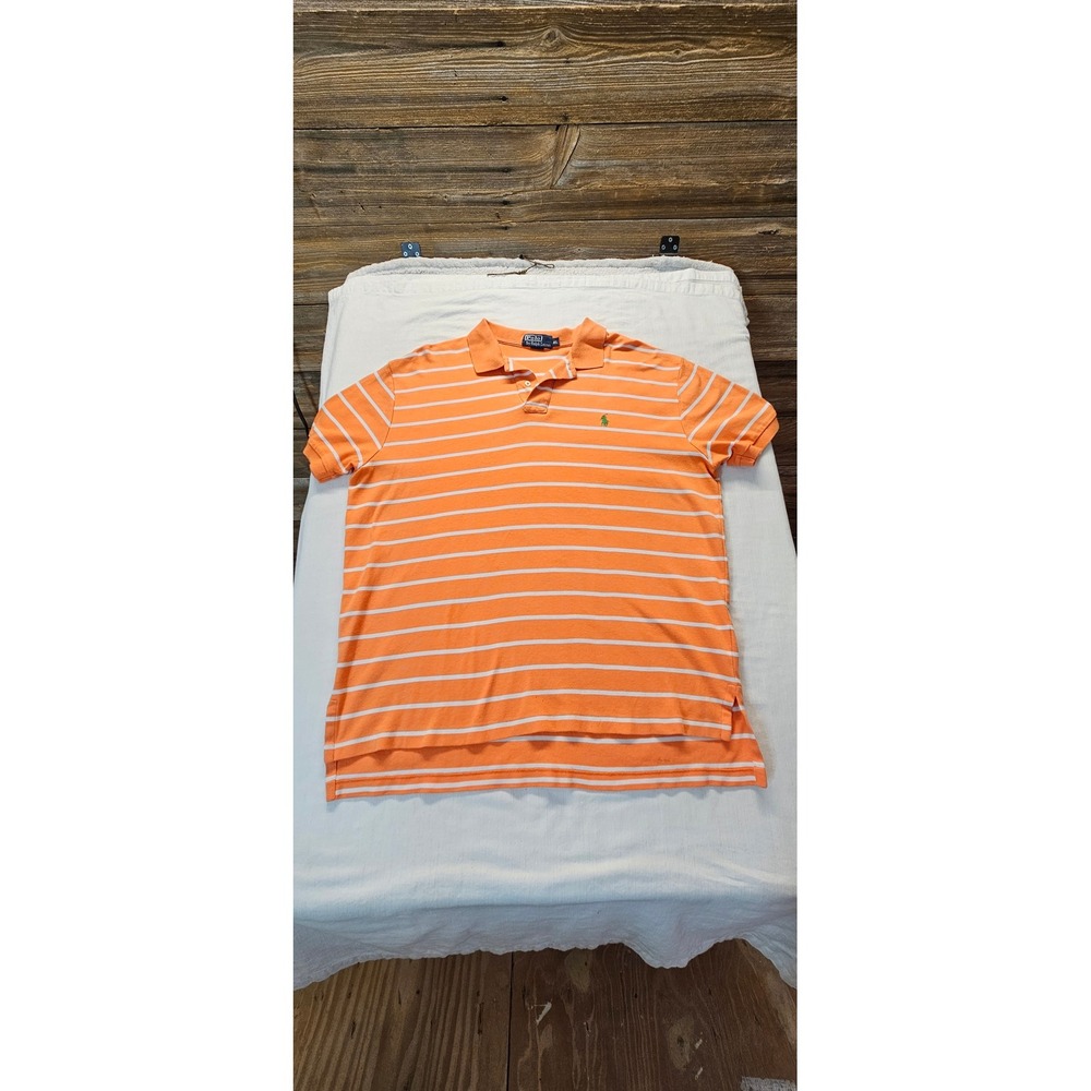 Polo Ralph Lauren Mens XL Orange White Striped Short Sleeve Cotton Polo Shirt